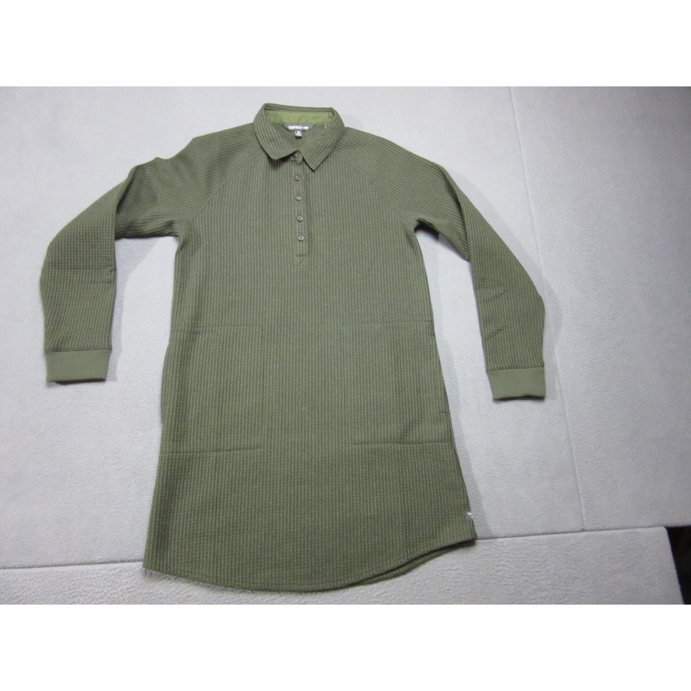 Toad&Co Shirt Dress Women XS Olive Green Waffle Knit Bitterroot Long Sleeve